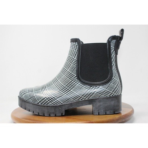 Jeffrey Campbell Cloudy-V Black White Plaid Platform Chelsea Boots 9M - Picture 7 of 12